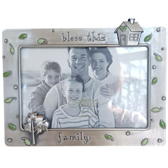 Fetco “Bless This Family” 6X4 Portrait Pewter Picture Frame - Picture 1 of 4
